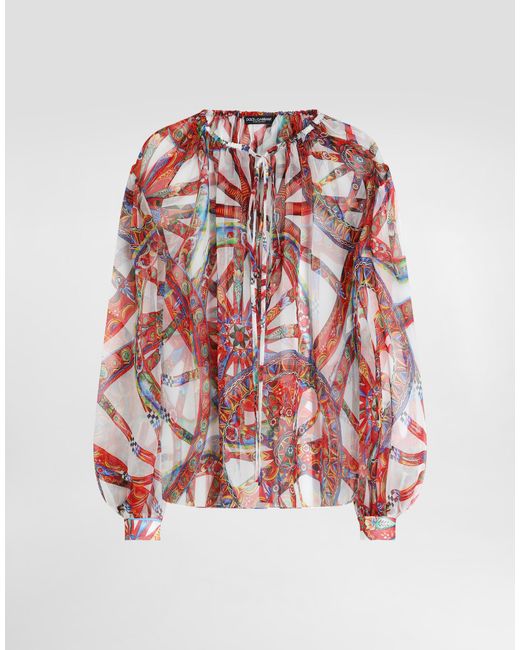 Dolce & Gabbana White Carretto-Print Chiffon Top