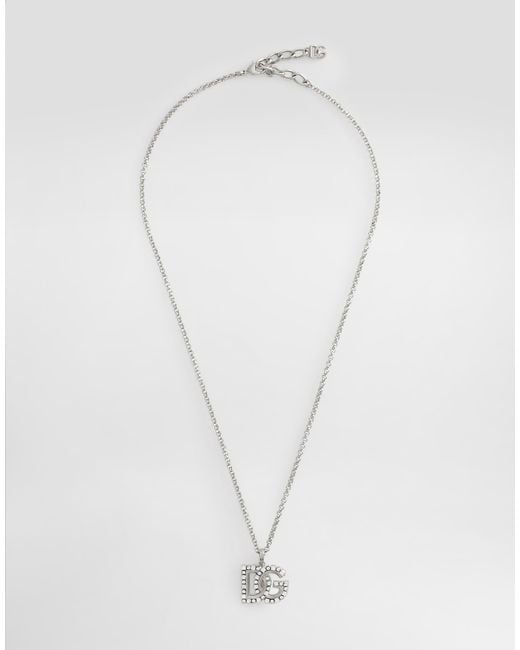 Dolce & Gabbana White Fine Link Necklace With Rhinestone-Detailed Dg Logo