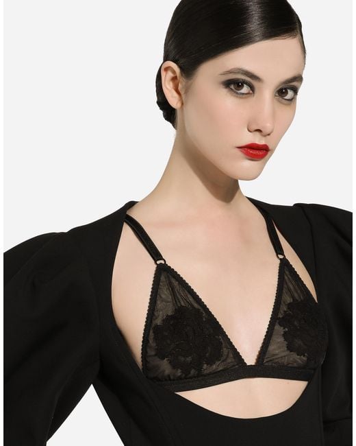 Dolce & Gabbana Black Calf-Length Wool Dress With Open Neckline