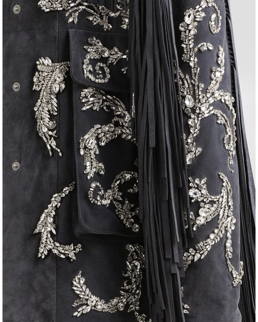 Dolce & Gabbana Blue Embroidered Split Leather Jacket