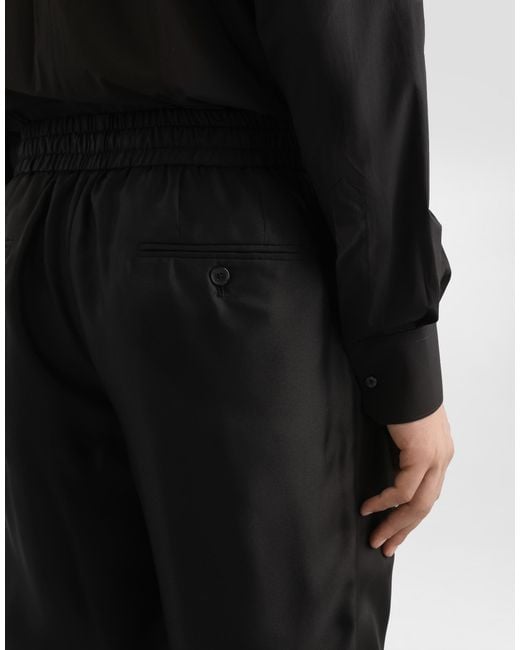 Dolce & Gabbana Black Silk Twill Jogging Trousers for men