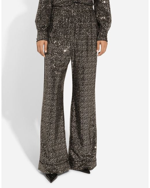 Dolce & Gabbana Gray Sequined Pajama Pants