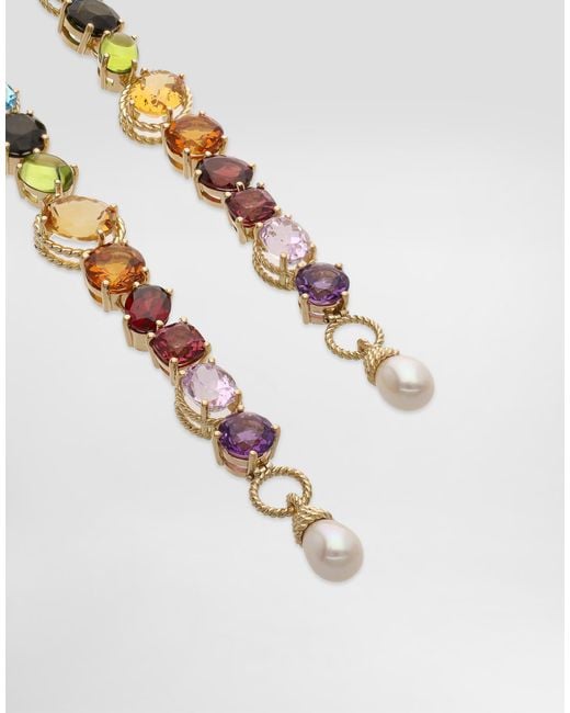 Dolce & Gabbana White Earrings 18-Carat And Multicolored Gems