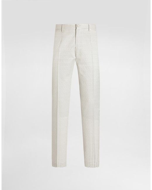 Dolce & Gabbana White Micro Pattern Jacquard Trousers for men
