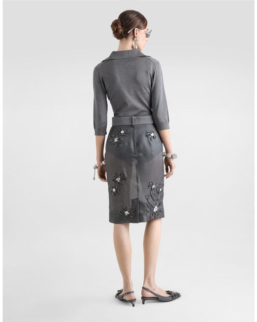Dolce & Gabbana Gray Silk V-Neck Polo-Shirt With Dg Logo Embroidery