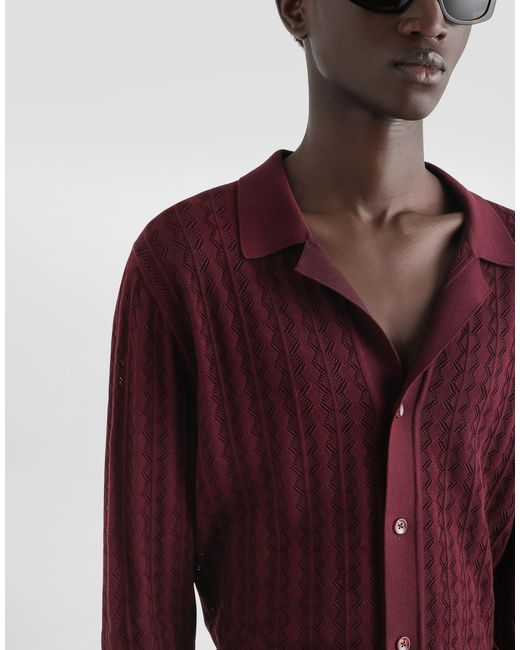 Dolce & Gabbana Purple Cotton Openwork-Knit Shirt for men