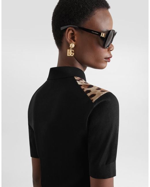 Dolce & Gabbana Black Leo- Wool Polo Pullover