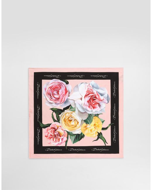 Dolce & Gabbana Multicolor Tuch Aus Seidentwill Pfingstrosen- Und Rosenprint 50 X 50