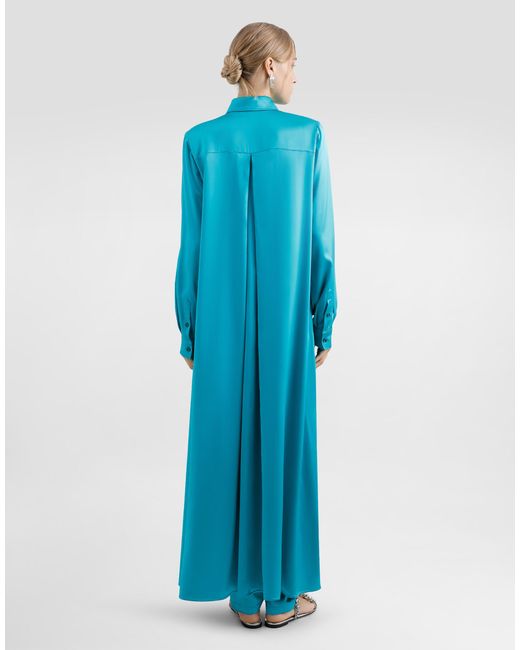 Dolce & Gabbana Blue Long Silk Satin Caftan