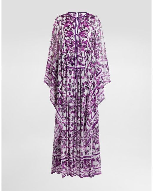 Dolce & Gabbana Purple Majolica-Print Chiffon Dress