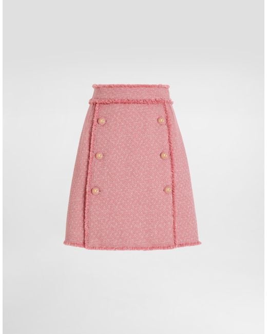 Dolce & Gabbana Pink Short Raschel Tweed Skirt With Decorative Dg Logo Buttons