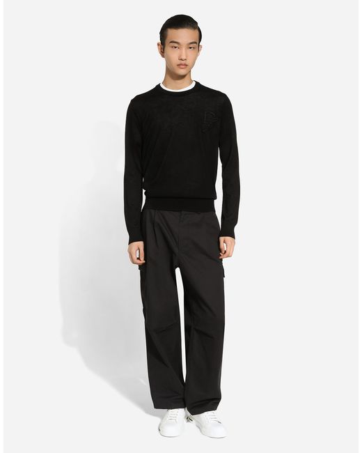 Dolce & Gabbana Black Cashmere Round-Neck Sweater With Dg Embroidery for men