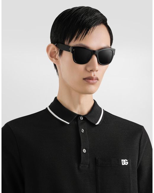 Dolce & Gabbana Black Cotton Piqué Polo Shirt for men