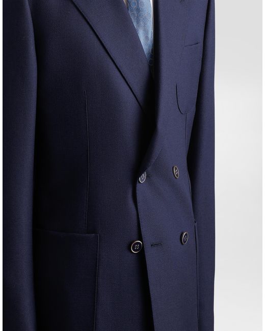 Dolce & Gabbana Blue Double-Breasted Linen Jacket for men