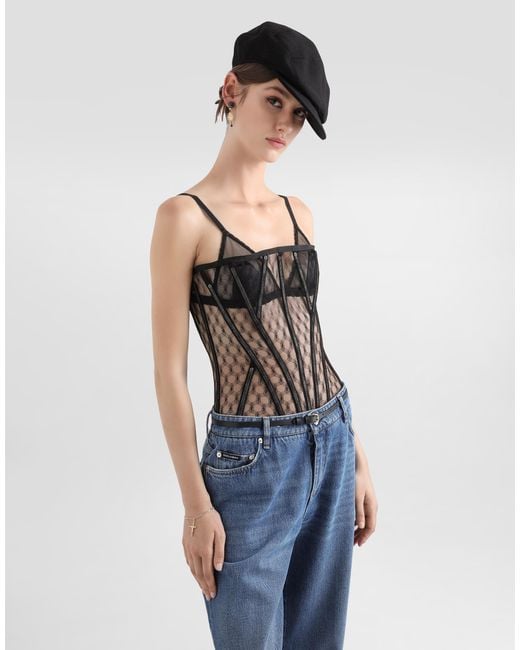 Dolce & Gabbana Black Mesh Tulle Corset