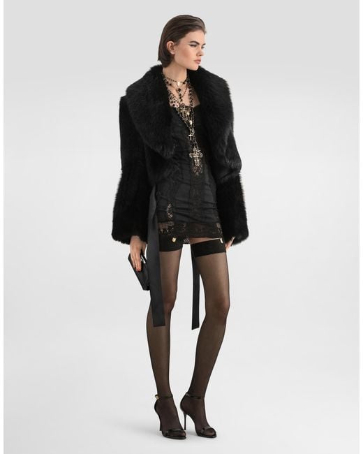 Dolce & Gabbana Black Shearling Bolero Jacket