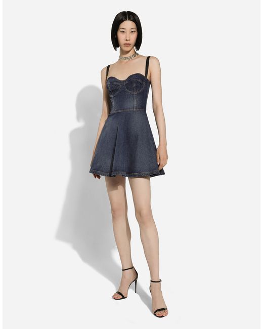 Dolce & Gabbana Blue Kurzes Bustierkleid Aus Denim