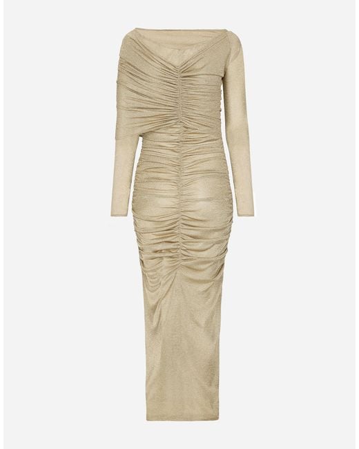 Dolce & Gabbana Natural Lurex Mesh Calf-Length Skirt