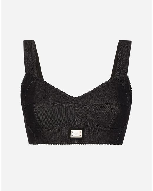 Dolce & Gabbana Black Cotton Denim Corset Bralette Top