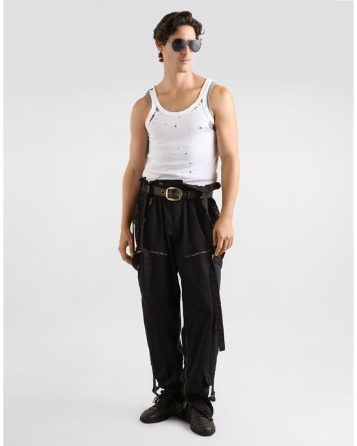 Dolce & Gabbana White Distressed Jersey Tank Top for men