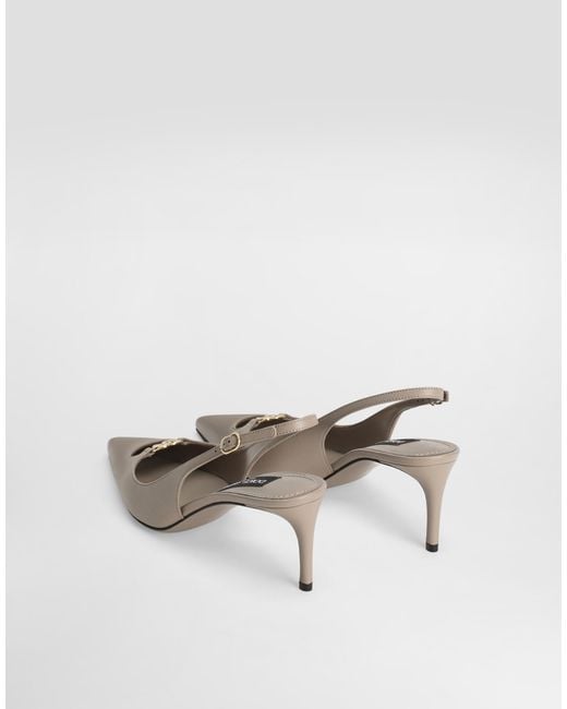 Dolce & Gabbana White Silk-Effect Nappa Leather Slingback