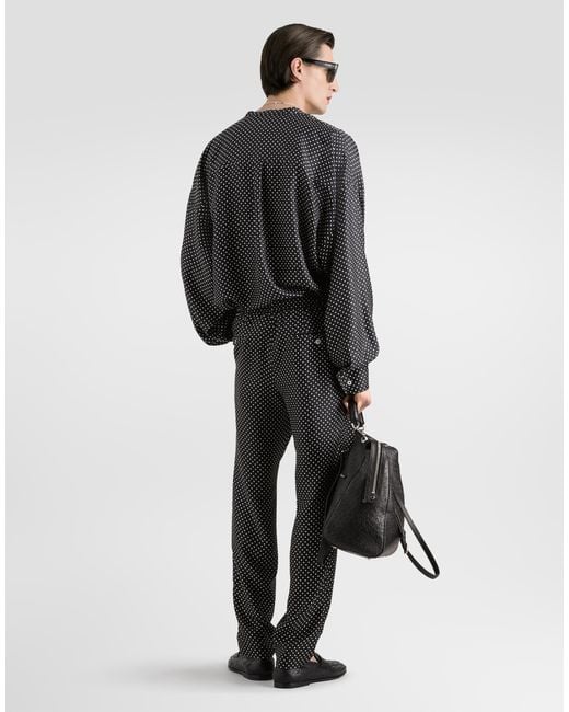 Dolce & Gabbana Gray Polka Dot-Print Silk Twill Trousers for men