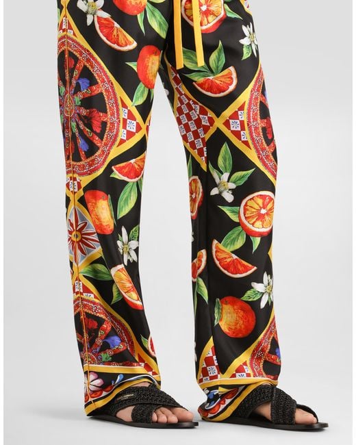 Dolce & Gabbana White Carretto-Print Vanity Silk Twill Trousers for men