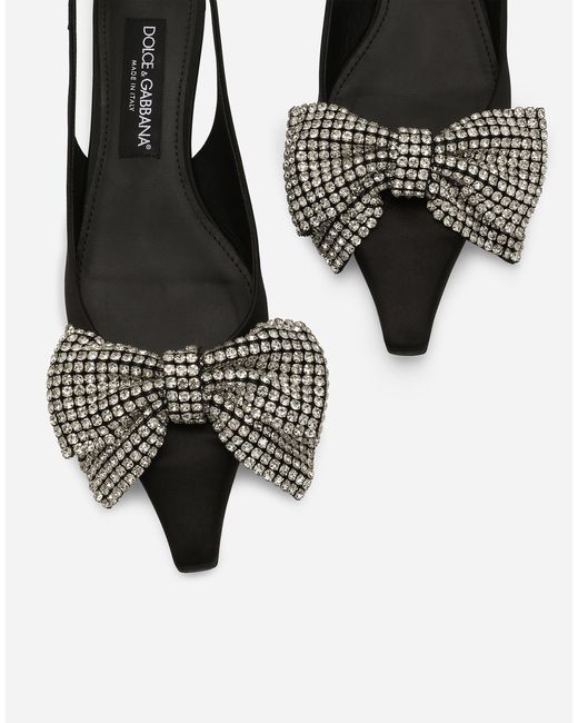 Dolce & Gabbana White Satin Slingbacks With Rhinestone Embellishment