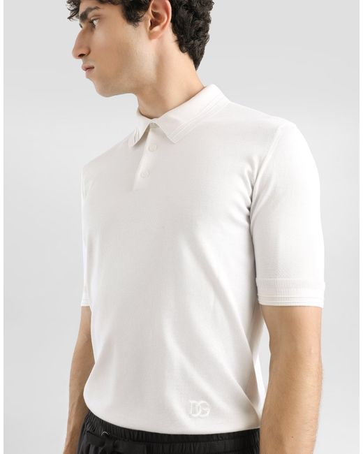 Dolce & Gabbana White Satin Silk Polo Shirt for men