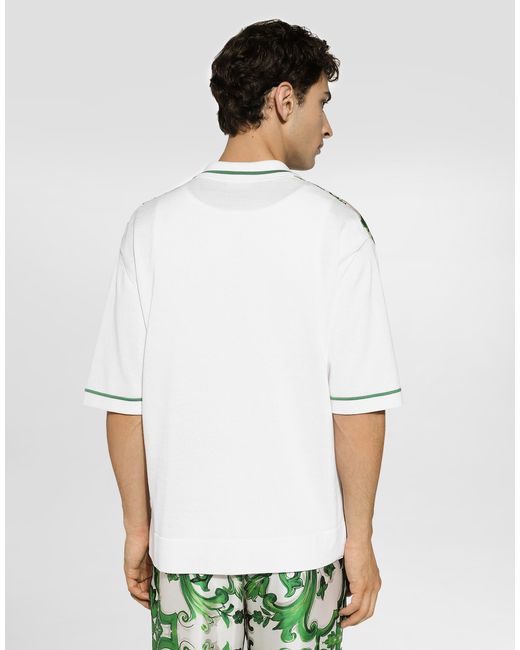 Dolce & Gabbana Green Oversize Silk And Yarn Shirt With Majolica for men