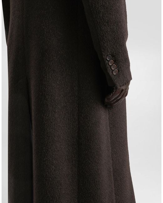 Dolce & Gabbana Black Double-Breasted Coat With Fur Collar for men