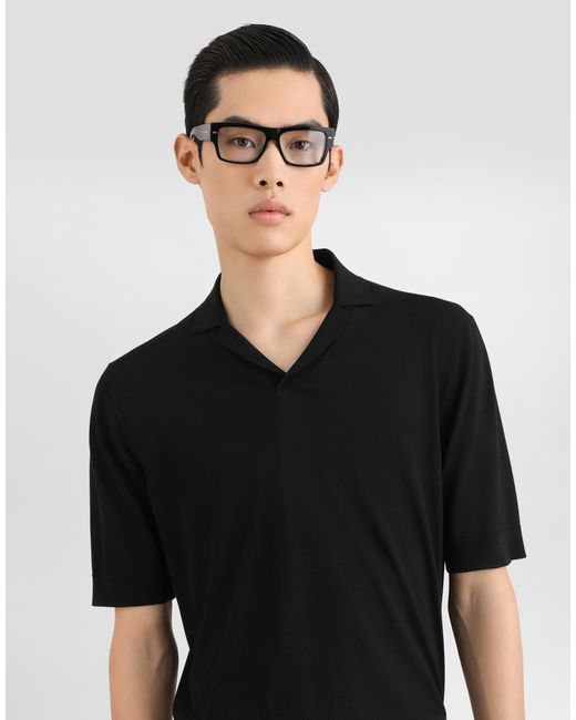Dolce & Gabbana Black Silk Knit Polo Shirt for men