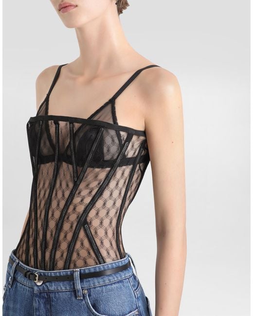 Dolce & Gabbana Black Mesh Tulle Corset
