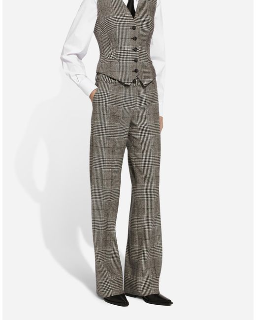 Dolce & Gabbana Gray Flared Glen Plaid Pants