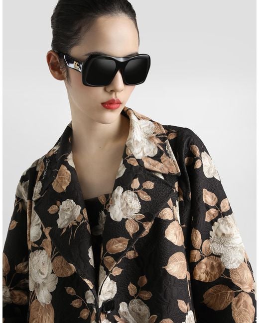 Abrigo De Botonadura Sencilla Con Estampado De Rosas Retro Dolce & Gabbana de color White