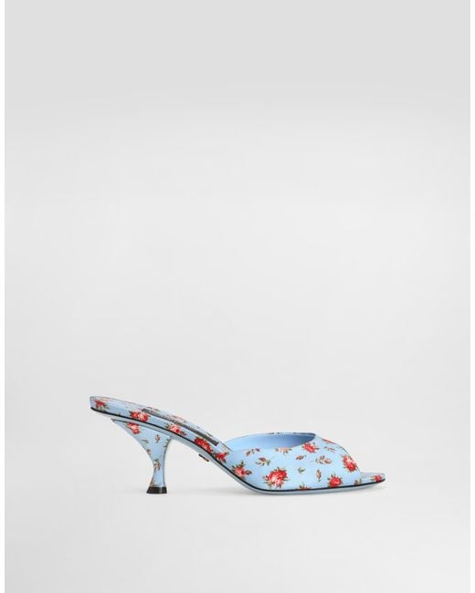 Dolce & Gabbana White Keira Satin Mules With Little Roses Print