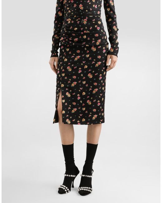 Dolce & Gabbana Black Small Floral-Print Charmeuse Dress