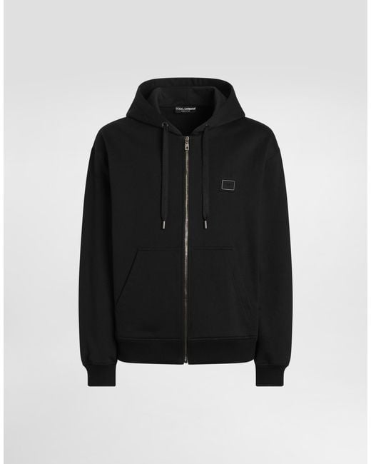 Dolce & Gabbana Black Cotton Hooded Sweatshirt With Logo Plate for men