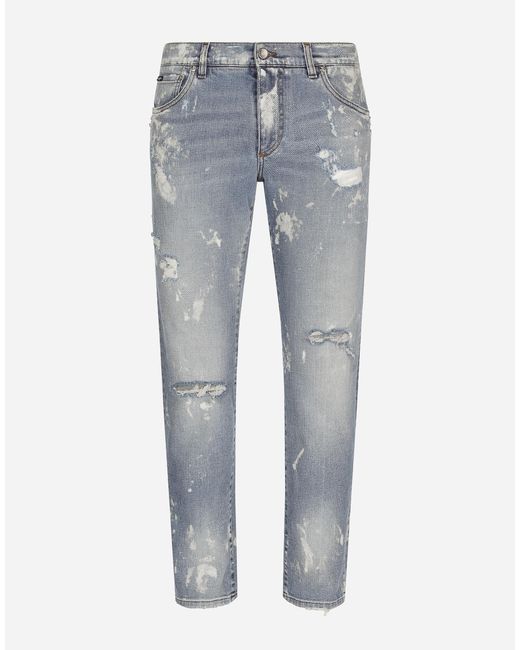 Dolce & Gabbana Blue Bleached Wash Slim-Fit Stretch Denim Jeans for men