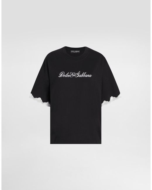 Dolce & Gabbana Black Dolce & Gabbana Embroidered Logo Crewneck T-Shirt