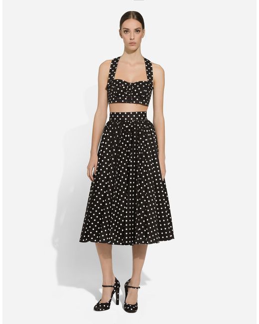 Dolce & Gabbana ドットプリント コットン ロンゲット サーキュラースカート Black