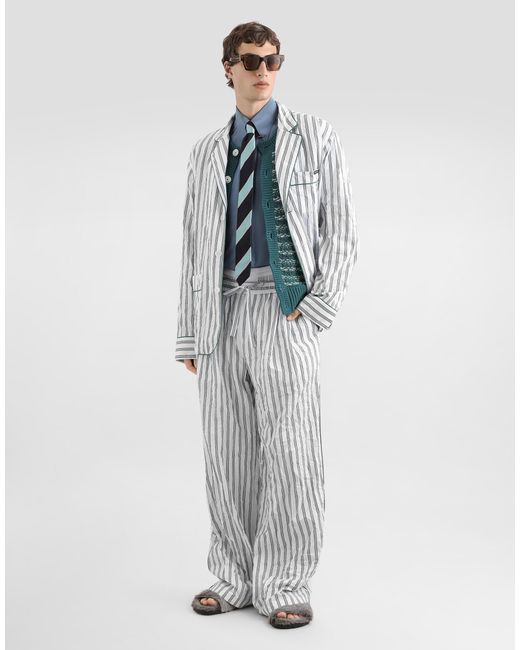 Dolce & Gabbana White Crinkled Striped Poplin Vanity Trousers for men
