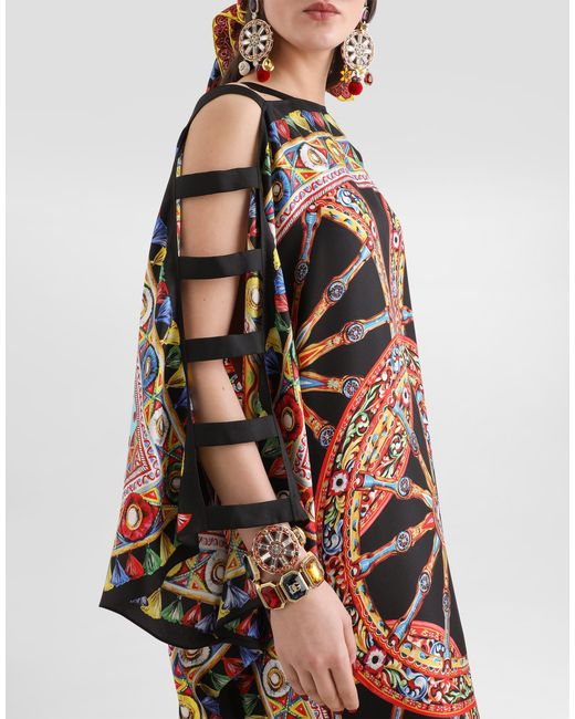 Dolce & Gabbana Multicolor Carretto-Print Twill Kaftan Dress