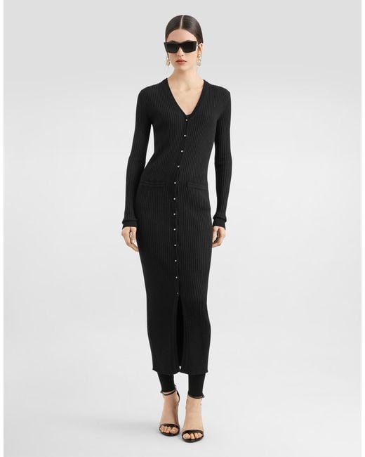 Dolce & Gabbana Black Long Ribbed Wool Cardigan
