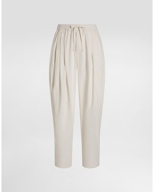 Dolce & Gabbana White Pleated Drawstring Trousers for men