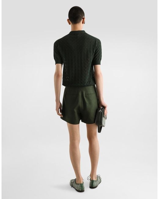 Dolce & Gabbana Black Short-Sleeved Cotton Openwork Polo-Shirt for men