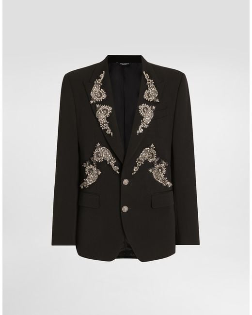 Dolce & Gabbana Black Single-Breasted Jacket With Jewel Embellishments for men