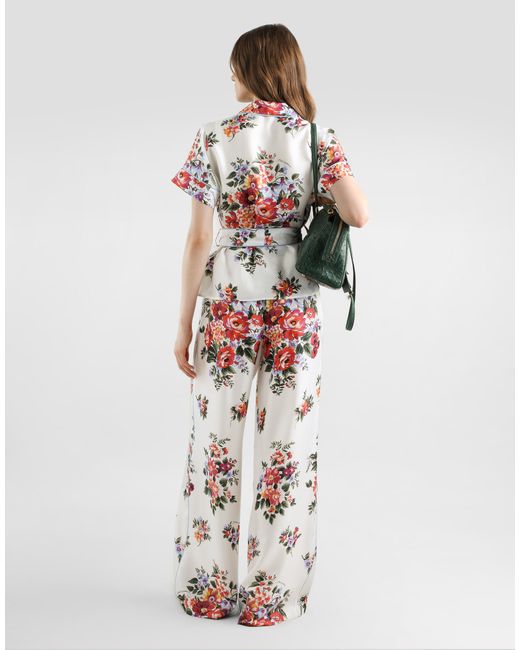 Dolce & Gabbana White Flower Bouquet-Print Twill Vanity Shirt