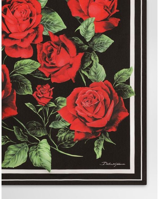 Foulard 50 X 50 En Twill De Soie À Imprimé Roses Dolce & Gabbana en coloris Red