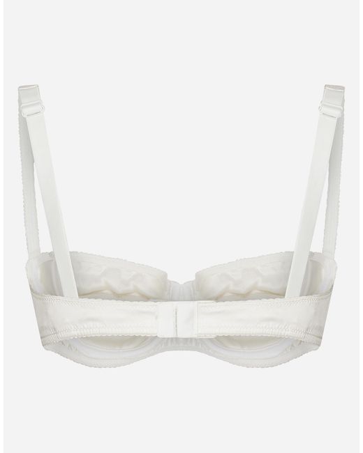 Dolce & Gabbana White Semi-Padded Satin Balconette Bra With Lace
